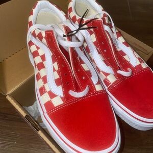 Red Checkered Vans Old Skool Shoes